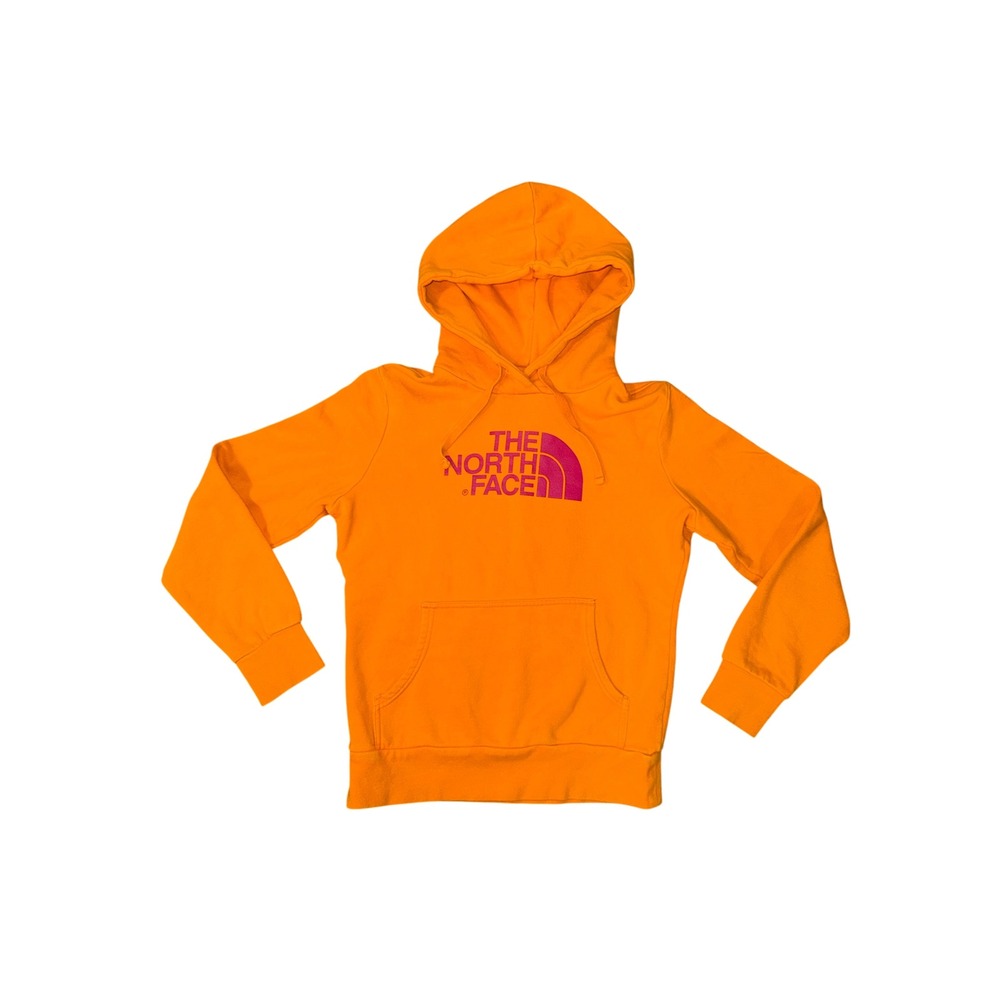 The North Face Hoodie Womens Small Orange Pullover Pink Logo Fleece